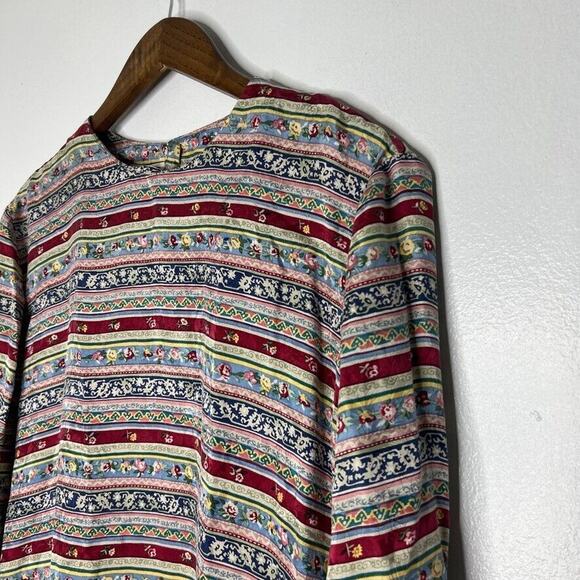 Talbots 100% Silk Vintage Floral Crew Neck Long Sleeve Shirt Size 16 Women - Picture 2 of 10